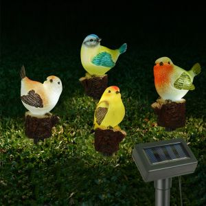 JeeYee Set of 4 Robin Solar Garden Lights Solar Powered Robin Stake Lights for Outdoor Decor Waterproof Led Solar Lights Garden Ornaments for Patio Yard Porch Art Home Decor