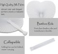 60 Pcs White Paper Fans, Folding Handheld Fans for Wedding, Round Shaped Paper Fans with Plastic Handle for Birthday Party.(Heart). 
