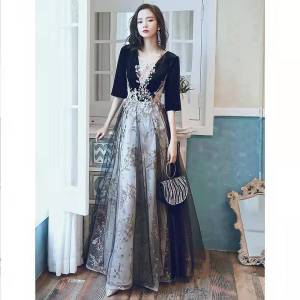 Formal Evening Dress For Women High Waist Covering Belly Glamour Luxurious Prom Graduation Wedding Female Long Gown