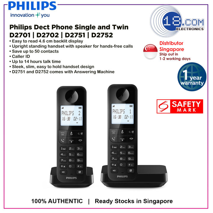 PHILIPS Cordless Phone with Handsfree Speaker Phone Caller ID 50
