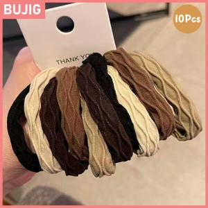 BUJIG 10ชิ้นเชือกมัดผมไร้รอยต่อยืดหยุ่นสูงสำหรับผู้หญิงที่ใส่ผมหางม้าทนทานยางแบบเรียบง่ายเครื่องประดับผม