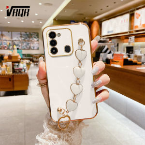 VRQR Tecno Spark 8C /Spark Go 2022 6DStraight Edge Plating+Heart Gold Plated Bracelet New Protection Design Soft Luxury High Quality Phone Case