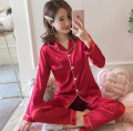 READY STOCK - PANDORA Silk Satin Long Sleeve Unisex Pajamas Set Baju Tidur Perempuan. 