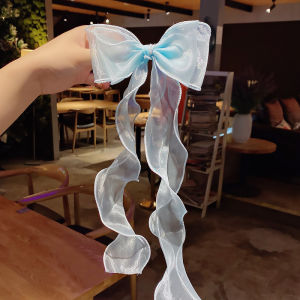 High Quality Korean Girls Bow Hair Accessories INS Style Big Bow Knotted Hair Clip Chiffon Ribbon Bowknot Braided Hair Ponytail
