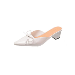MIA Womens Pointed Toe Mules with Bow-Stylish Block Heel Slip-On Sandals