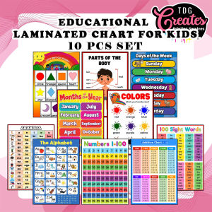 10pcs Educational Learning Materials Chart Laminated for kids A4 size Bundle
