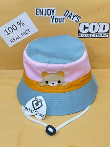 topi ember anak laki laki motif beruang kombinasi warna / topi bucket anak perempuan 3 warna kelinci