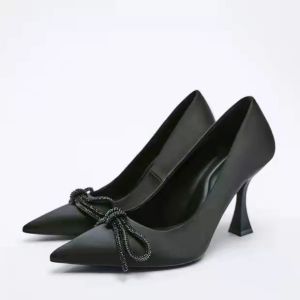 SEPATU HEELS WANITA IMPORT / ZRA HEELS FULL BLACK RIBBON