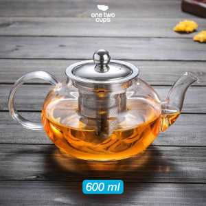 Teko Kaca Teh Teapot Glass Tahan Panas dengan Saringan Stainless Steel Untuk Tea Rempah Bunga