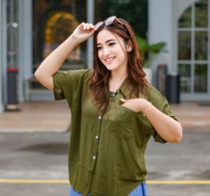 kemeja wanita  polos lengan pendek atasan