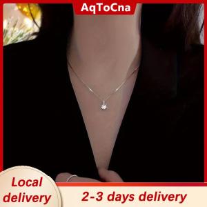 [COD] AqToCna Ship within 24 hours Fashion 925 Sterling Silver Round Zircon Necklace Minimalist Style Charm Choker Pendant Party Gift For Womens Fine Jewelry