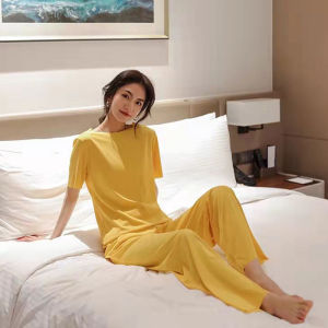 ชุดเข้าเซ็ต งาน 2 ชิ้น ชุดเซ็ตเสื้อคอกลมแขนสั้น+กางเกงขายาว ชุดเข้าเซ็ตงานเรียบๆ ใส่ไๆด้ทุกโอกาส