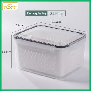 FCTSTT Kitchen Transparent Storage Multipurpose Plastic Container Fridge Fresh Organizer Double layer With Drain Basket Vegetable Fruit Fresh Keeping Boxes With Lid Microwave Lunch Sealed