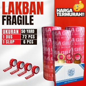 Lakban Fragile 50 Yard Selotip Anti Fragile Termurah 45 Meter Premium Isi 6pc