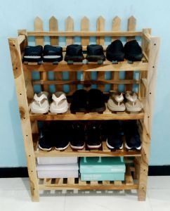 Rak sepatu kayu minimalis susun 4 tingkat tempat bunga rak serbaguna 113 x 25 x 80 cm