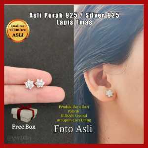 Anting Perak Asli Silver 925 Lapis Mas Putih Asli Murni Anti karat Anting Giwang Tusuk Sterling Silver 925 Anting Wanita Giwang Tusuk Korea Perak 925 S925 Asli Lapis Emas Putih Anti Karat Cantik Untuk Dewasa Anting Stud Giwang Perak Mewah dan Elegan S925