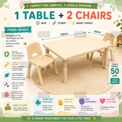 Kids Table and 2 Chairs Set - Toddler Activity Chair - Adjustable Height Plastic Desk