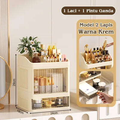 XMVP 1L/2L/3L Kabinet Penyimpanan Kosmetik Multifungsi | Kabinet Penyimpanan Kedap Debu Dengan Laci | Kotak Pengorganisasian Meja Rias Desktop