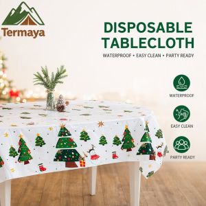 Termaya Christmas Themed Decorative Table Cloth Waterproof Disposable Table Cover Creative Dust Proof Xmas Tablecloth Kitchen Decor