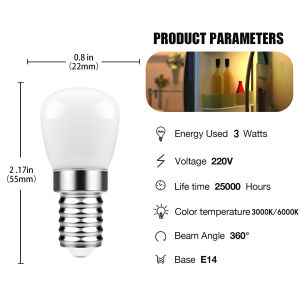 Genixgreen LED Fridge Light Bulb 3W E14 Refrigerator LED Light Bulb AC 220V LED Bulb Energy Saving Cold /Warm White Lights