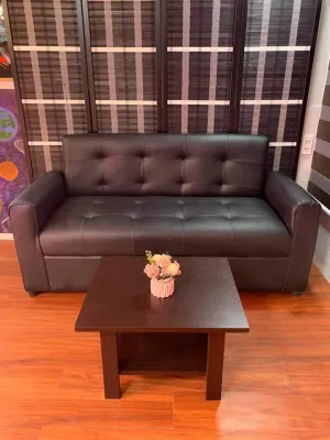 ERIKA 3 SEATER SOFA BLACK LEATHER WITH CENTER TABLE SALA SET URATEX FOAM / COD ONLY !!!