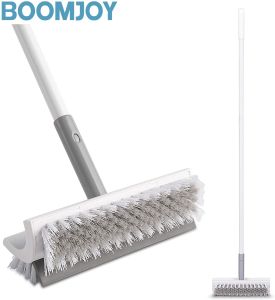 BOOMJOY Floor Scrub Brush with Long Handle and Squeegee -48"Cleaning ToolBrush with bristles for BathroomKitchen Patio Garage Deck Tile Marble Stone Wood