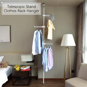 Adjustable Standing Clothes Laundry Drying Rack - 3201 Standing Pole Rack Corner Coat Hanger Pole Clothes Hat Stand Tension Rack Hooks Clips