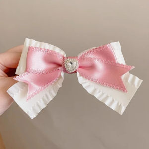 4Pcs Diamond Heart Bow Hairpin Cute Lolita Girl Hair Clip Pink Barrettes Women Ribbon Bowknot Hairslide Headwear Accessories