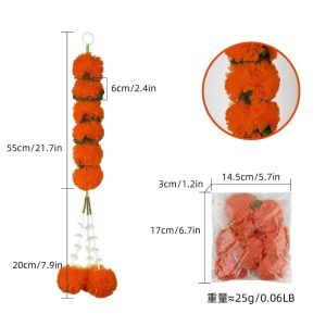 INVADER Plastic Marigold Garland Artificial Flowers Pooja Diwali Fiesta Marigold Flower Garlands Wedding Mandap Decor Bendable Artificial Flower Garland for Halloween Day of The Dead