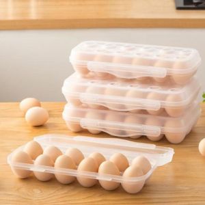 JIAOD Transparent 12/18 Grids Egg Tray Plastic Snap-on Egg Fresh-keeping Case Practical with Lid Egg Storage Box for Home