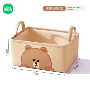 (12L)100% Authentic Line Friends Storage Box Desktop Fabric Clothes Cotton and Linen Storage Basket Built-in Steel Bars Waterproof Portable Brown SALLY CONY CHOCO Birthday Gifts LFB8