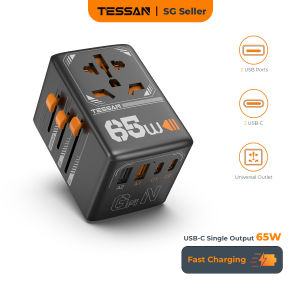 TESSAN SG - 65W GaN Fast Charging Universal Travel Adapter Travel Charger With Type C Travel Plug