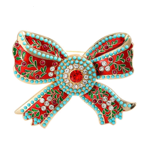 Vintage Inspired Bowknot Brooch Elegant Lapel Pin Featuring Sparkling Crystals Perfect for Weddings and Parties