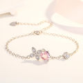 SSA Korean Sier Clover Bracelet Heart Shape Dia Peach Pollen Crystal Charm Bangle Women Girls Jewelry Gift. 