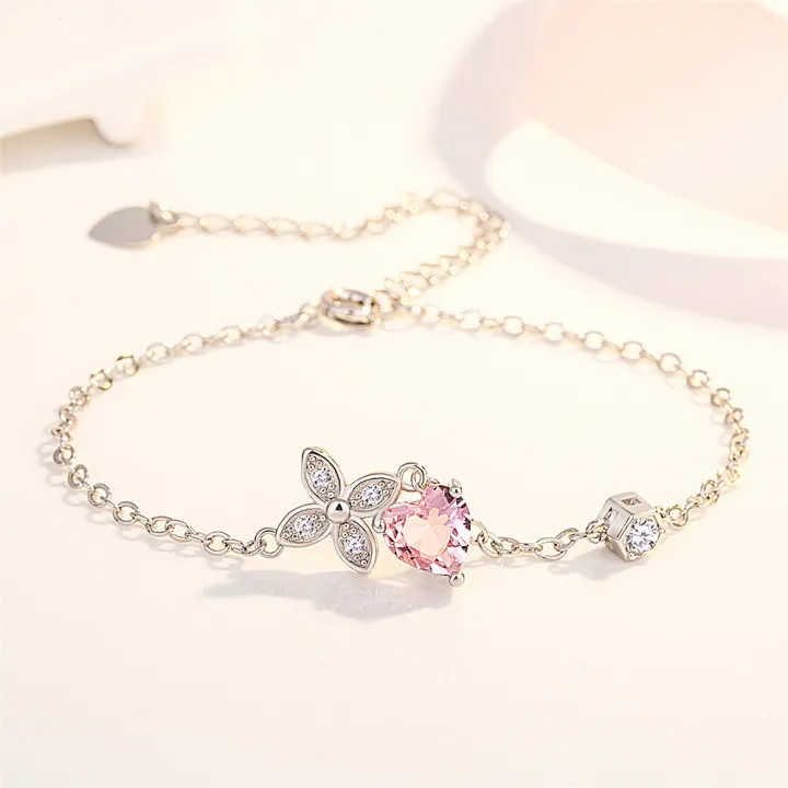 SSA%20Korean%20Sier%20Clover%20Bracelet%20Heart%20Shape%20Dia%20Peach%20Pollen%20Crystal%20Charm%20Bangle%20Women%20Girls%20Jewelry%20Gift%20-%20Image%205