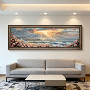 European Style Horizontal Wood Frame Mural Living Room Wall Art Vintage Landscape Mural Home Dector