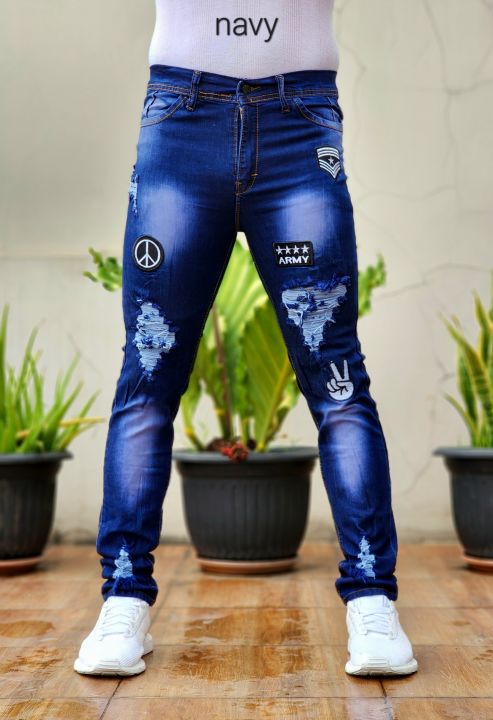 CELANA JEANS EMBLEM PANJANG PRIA-CELANA JEANS DENIM STIKER EMBLEM WARNA