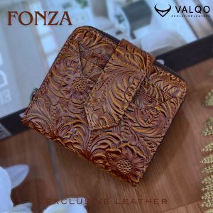 VALQO FONZA Dompet Kulit Sapi Wanita Kartu Foto Koin Slot Resleting Dompet wanita Dompet kecil Dompet Pendek