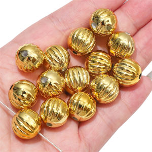 5pcs 14mm Metallic Acrylic Beads Pumpkin Shape Round Loose Spacer Beads for DIY Handmade Bracelet Necklace Keychain Jewelry Christmas Craft Making