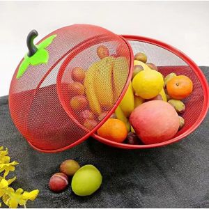 Metal Mesh Fruit Basket Set With Cover Dustproof Stackable Kitchen Dining Snack Storage Holder