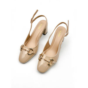 Giày Nữ Cao gót Đế Vuông 7 Phân Mũi Vuông Dáng Slingback Phối Nơ Thời Trang NUDDO N045