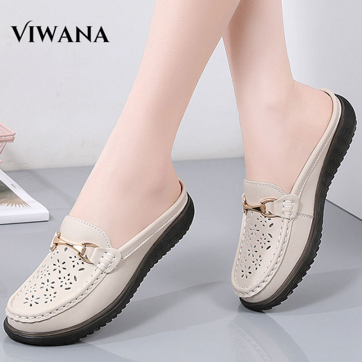 VIWANA Flat Shoes For Women Korean Style Leather Black Doll Shoes