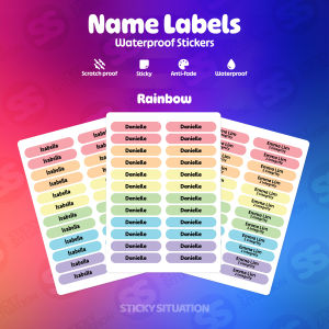 Rainbow Mini Custom Name Stickers – Waterproof Personalized Labels for Kids & School Supplies