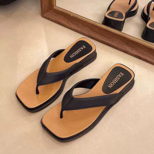 [Free Shipping] Vintage-style wedge flip-flops for women summer outdoor wear 2025 new fashion trend beach square-toed sandals