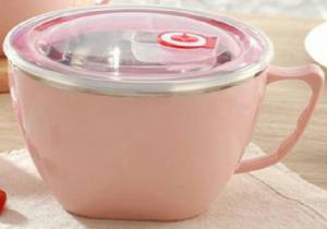 ชามสแตนเลส ชามอเนกประสงค์ ถ้วยชามสแตนเลสมีฝา ถ้วยเก็บอุณหภูมิ ถ้วยต้มมาม่า มีหูจับกันความร้อนพร้อมฝาปิดซิลิโคนและรูระบายน้ำ