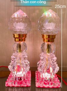 Đôi đèn thờ pha lê quả đào đèn đổi màu ( 1 cặp)