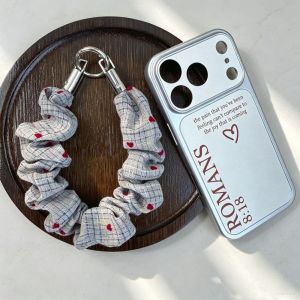 CHUN053634 Stretchable Scrunchie Phone Wrist Strap Plaid Heart 2-in-1 Keychain Bag Charm Korean Fashion Style Anti-lost Fabric Phone Lanyard Women