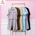 INBY FASHION | Setelan Baju polos bahan cringkel lengan pendek. 