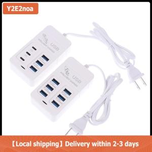 【Local shipping】 1PC US Plug 6Ports Multiport USB Charger 35W PD Type-C Mobile Phone Fast Charge Wall Chargers TypeC USB Hub Adapter