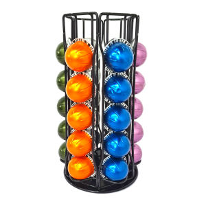 360-degree Rotatable Nespresso Vertuo Coffee Pods Stand Carousel Storage Holder for 30 Capsules with Capsule Rack Coffee Pod Carousel Holder Black